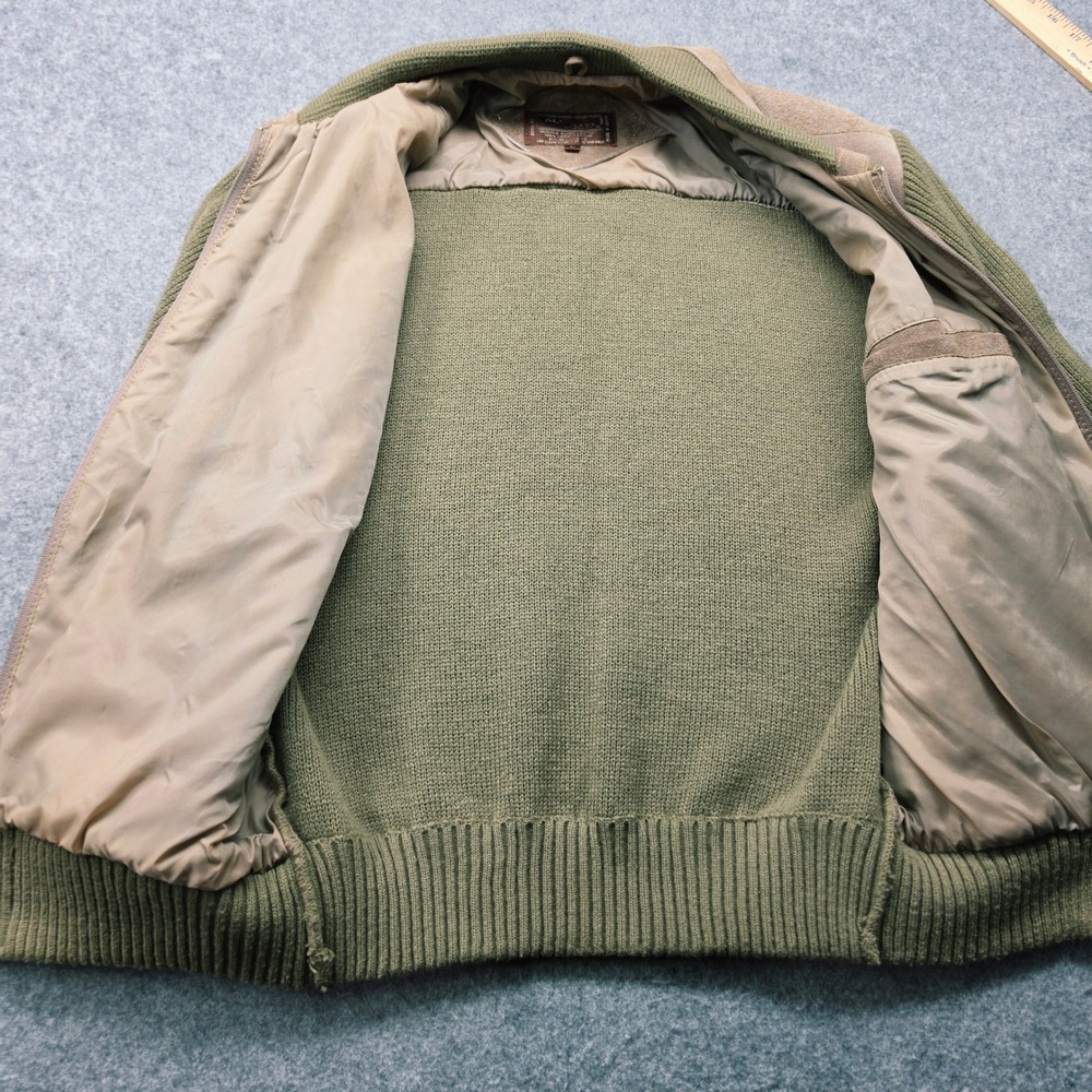 Vintage Alvin Josef Suede Leather Knit Bomber Jacket Mens Large Olive Tan Zip